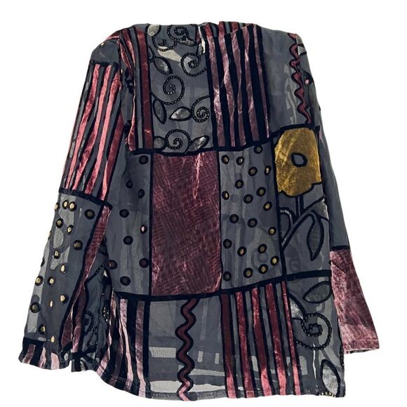 Vintage Kaktus Burn Out Velvet Patchwork Design Blouse with Attached Pendant - Picture 4 of 7